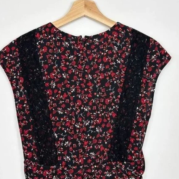 Thakoon Collective Paisley Tie Front Midi Dress Black and Red Floral - Picture 5 of 12